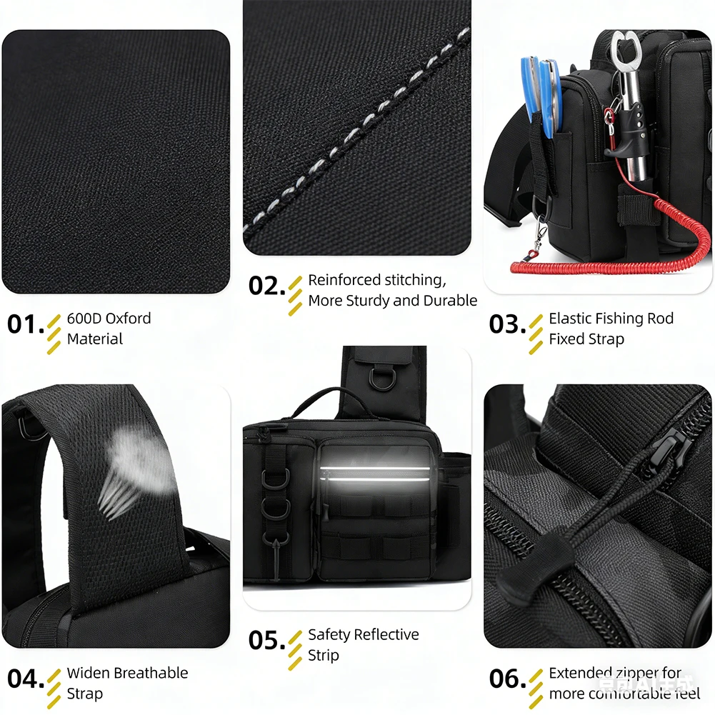 Fishing Backpack - Angelrucksack mit Rutenhalter, verstellbare, verbreiterte Schultergurte,
