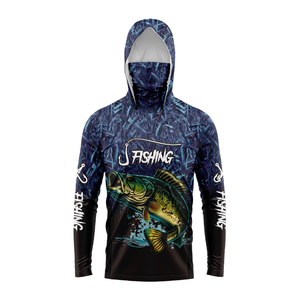 Fishing Hoodie - Herren-Bassfisch-Print Angel-Hoodie mit Gesichtsmaske, Schutz, schnelltrocknend,