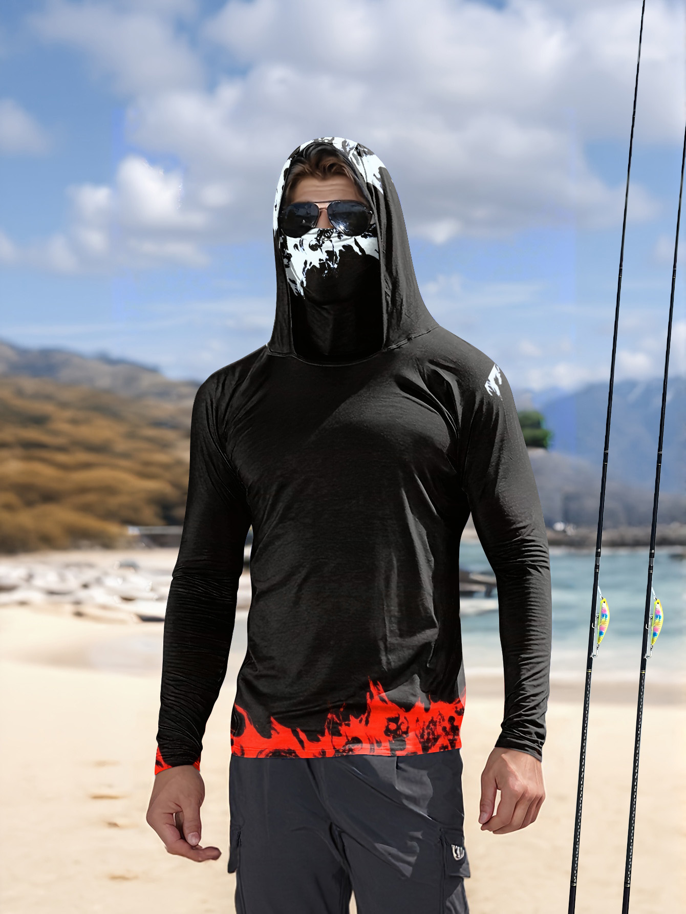Fishing Hoodie - Herren Angelhemd mit Kapuze, langärmlig, Angelbekleidung,