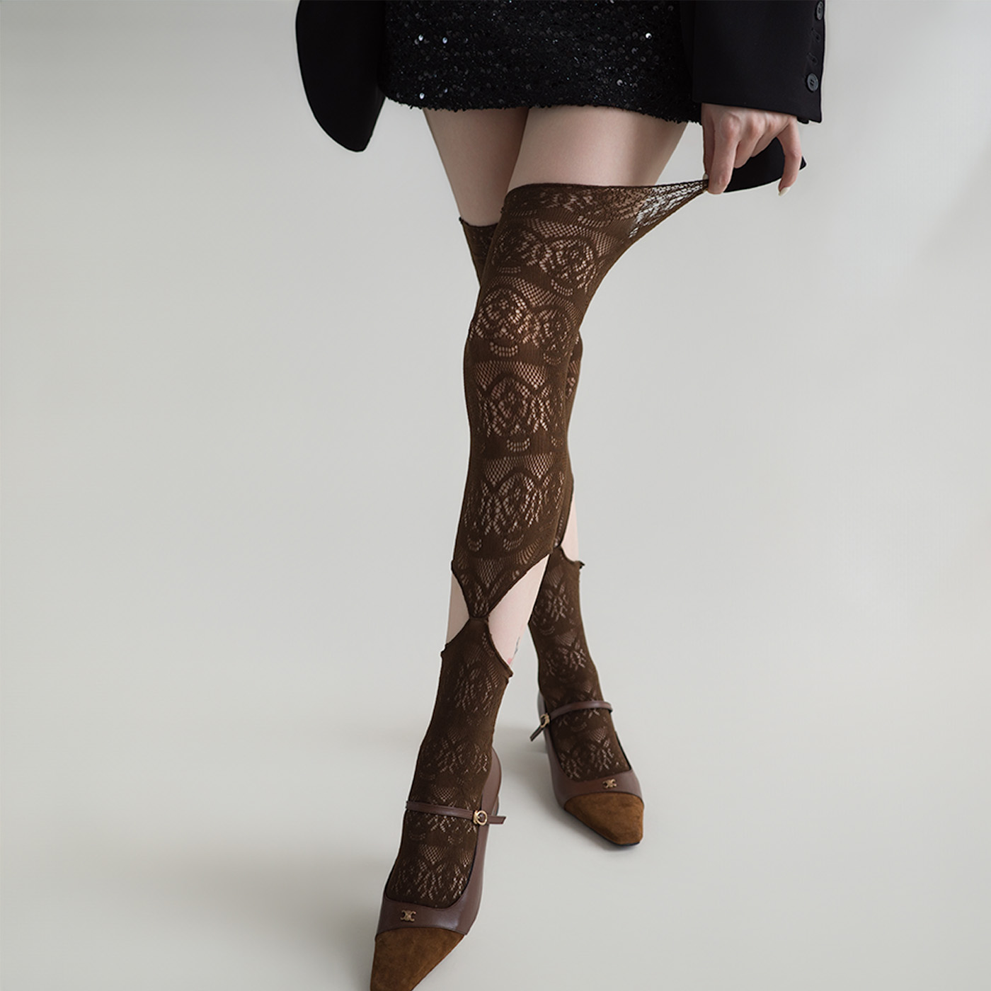 Fishing Socks - Frauen Spitze Hohl Über Knie Strümpfe