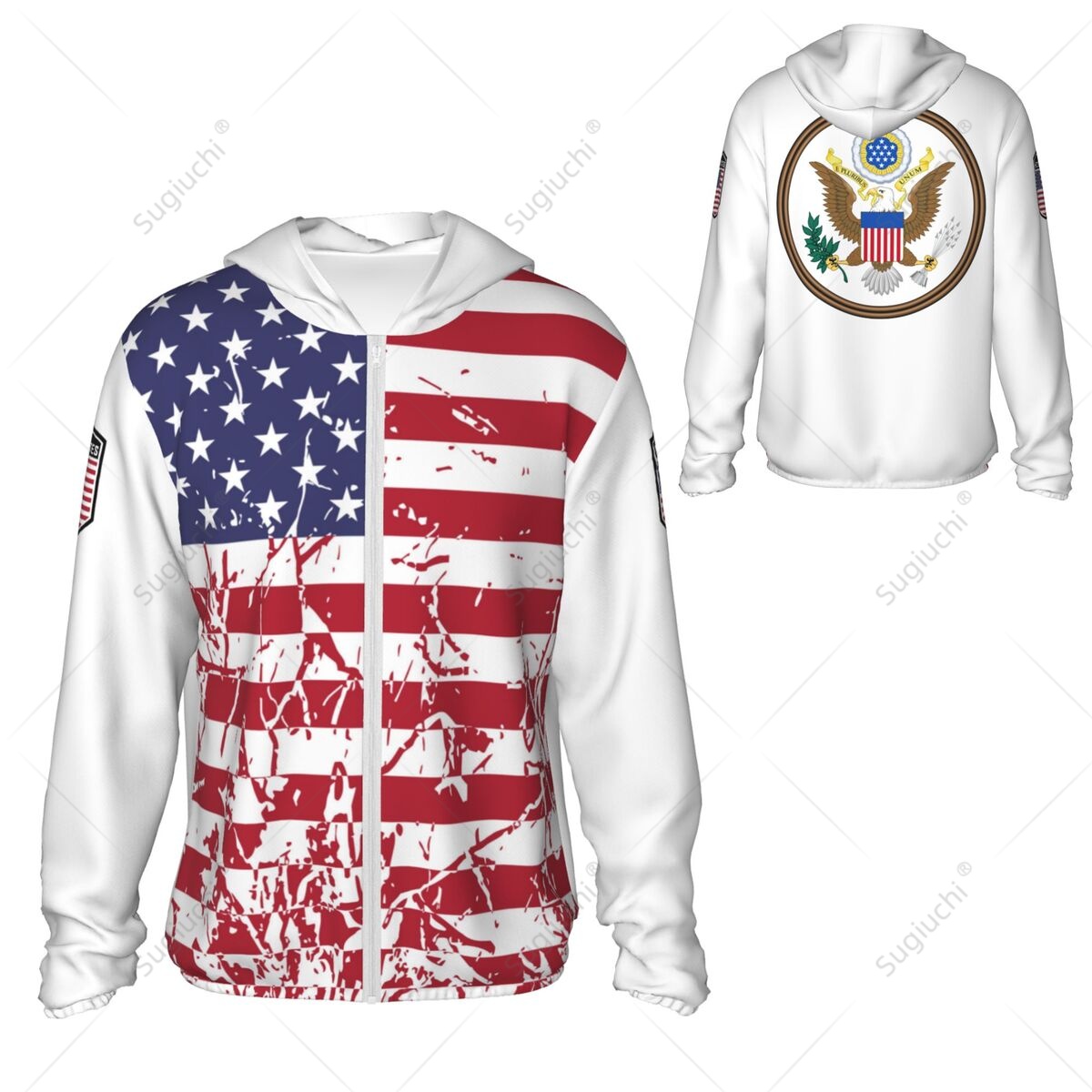 Fishing Hoodie - Sonnenschutz-Hoodie mit US-Flagge, Sonnenschutzkleidung, Angeln, Radfahren,