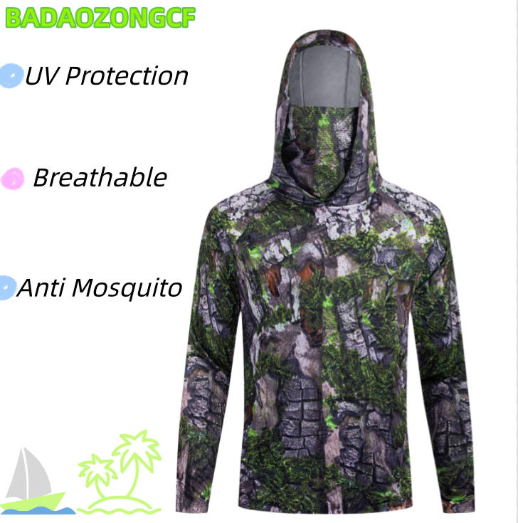 Fishing Shirt Uv Protection - Angelhemd mit Kapuze für Herren, UV-Schutz,